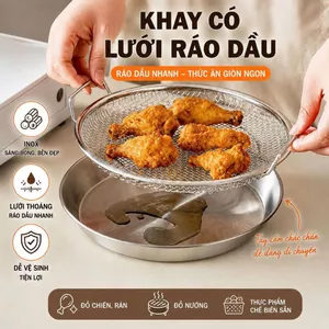 Bộ khay lưới inox kèm khay hứng dầu có tay cầm tiện dụng 19cm