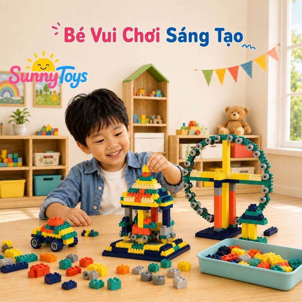 Bộ Xếp Hình 520 Chi Tiết To SunnyToys  - Bé Lắp Nhà, Xe Và Mô Hình Sáng Tạo