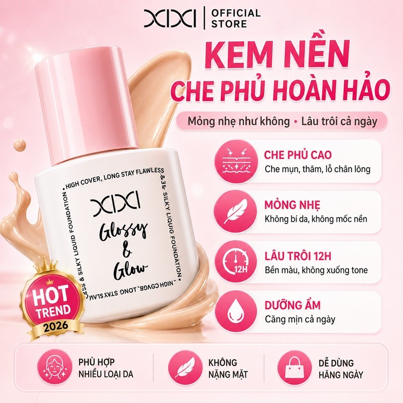 XIXI Kem Nền Dạng Lỏng Che Phủ Cao Kiềm Dầu Chống Nước Lâu Trôi Mịn Lì Tự Nhiên Không Mốc D894