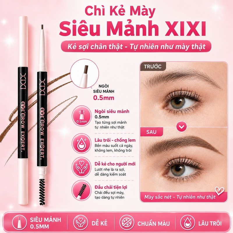Xixi Bút Kẻ Mày Siêu Mảnh 0.5mm – Mềm Tự Nhiên, Không Lem, Dễ Dùng, Cho Học Sinh & Người Mới D791