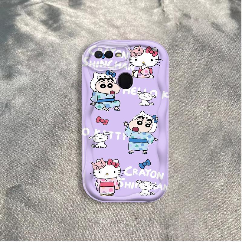 Ốp Silicon Hoạt Hình Cho OPPO A5S A7 A12 F9 F9 Pro Phụ Kiện 3D Vỏ Điện Thoại Mềm TPU Kitty Crayon Shin-chan Sinh Viên Ốp Lưng Chống Sốc