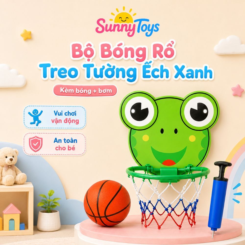 Đồ Chơi Bóng Rổ Mini SunnyToys Hình Ếch Xanh, Hổ Vàng - Kèm Bóng Và Bơm Cho Bé Tập Ném