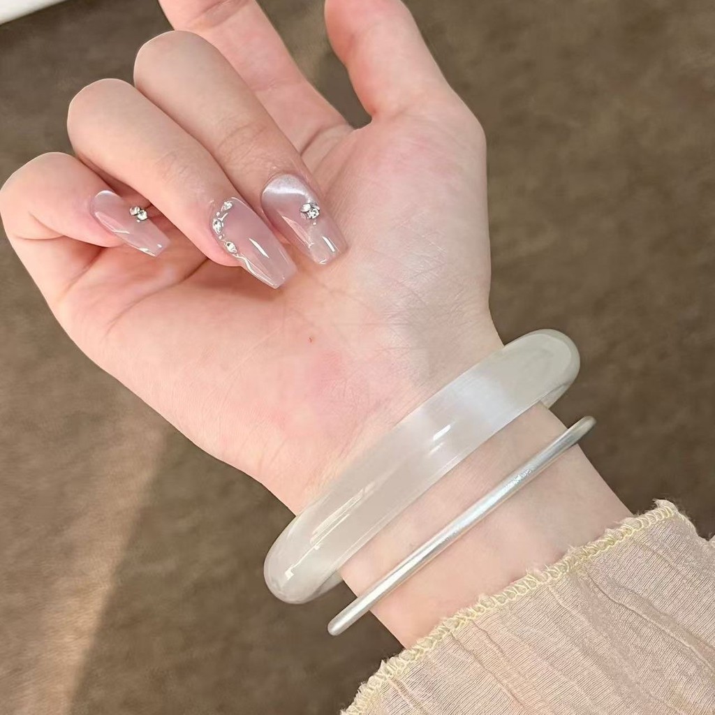 Vòng tay thanh lịch đá mắt mèo ánh trăng trắng trong suốt