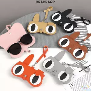 Vỏ bảo quản kính râm BRBRAA, Túi đựng kính cận thị hoạt hình di động, Túi đựng kính treo bằng da Pu Kẹp an toàn Kính bảo vệ