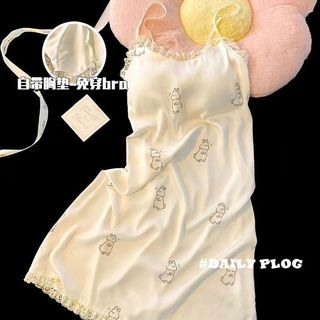[Pre-Order]-Đầm ngủ nữ mùa hè tay ngắn dễ thương bằng vải lụa băng có đệm ngực, kiểu dáng mới 2026, dáng rộng 1234