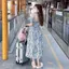 Đầm hoa tay phồng một vai kiểu Pháp Váy đi biển nghỉ mát bên bờ biển