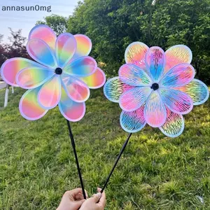 AA 1 Mảnh Hai Lớp Màu Phim Đổi Màu Dazzling Cối Xay Gió Xoay Gió Spinner Cổ Phần Đứng Bãi Cỏ Hoa Pinwheel VN