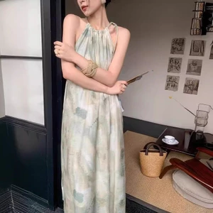 Váy cổ không tay cho nữ, váy dài nghỉ dưỡng thông thường