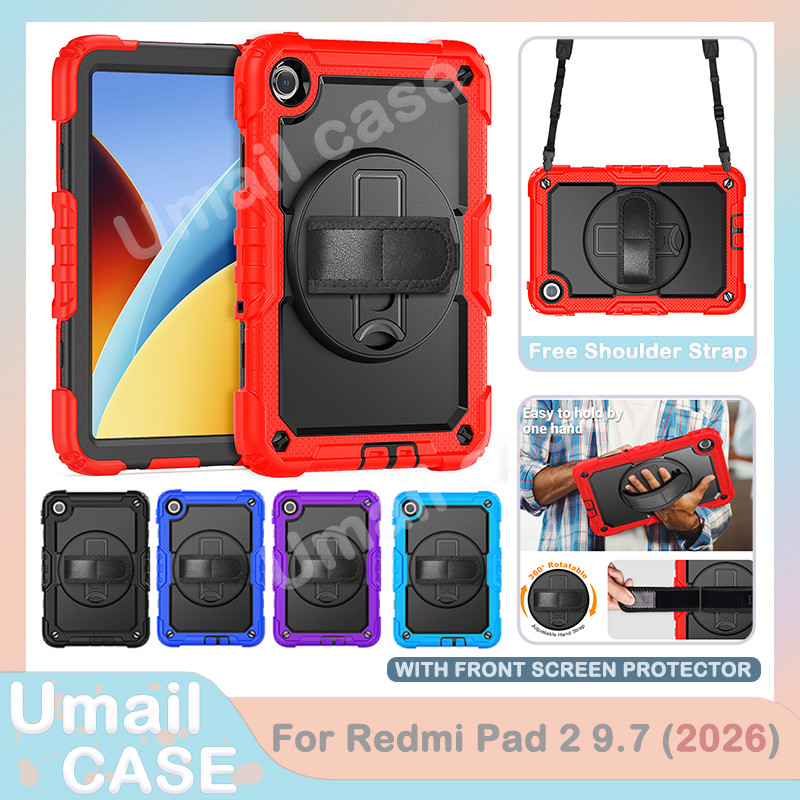 Ốp Chống Sốc Chắc Chắn Cho Redmi Pad 2 SE 9.7 Redmi Pad 2 9.7 4G Xiaomi Poco Pad 9.7 2026 360° Vỏ máy tính bảng dây đeo tay xoay