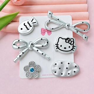 [ĐỘC QUYỀN]  ✨ Set Charm 6 Món Hello Kitty Hoa Bạc Chấm Bi Cao Cấp – Nơ Bạc Cá Nhỏ Kawaii Trang Trí Dép 3D Dễ Thương Hot