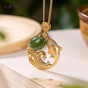 AqToCna Sterling Bạc Vàng Cá Koi Nelace Cho Nữ Hotan Ngọc Đuôi Zircon Retro Dân Tộc Trang Sức Quà Tặng AqToCna