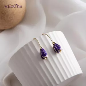 AqToCna Retro Bông Tai Tulip Thiểu Số Pháp Nhẹ Nhàng Bông Tai Cô Gái Ngọt Ngào Bông Tai Mùa Xuân AqToCna