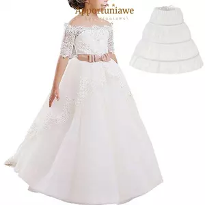 Váy Petticoat trẻ em IAPPORTUNIA, lưới 3 tầng trắng ren hoa, crinoline, vòng thép điều chỉnh, váy tutu công chúa cho bé gái