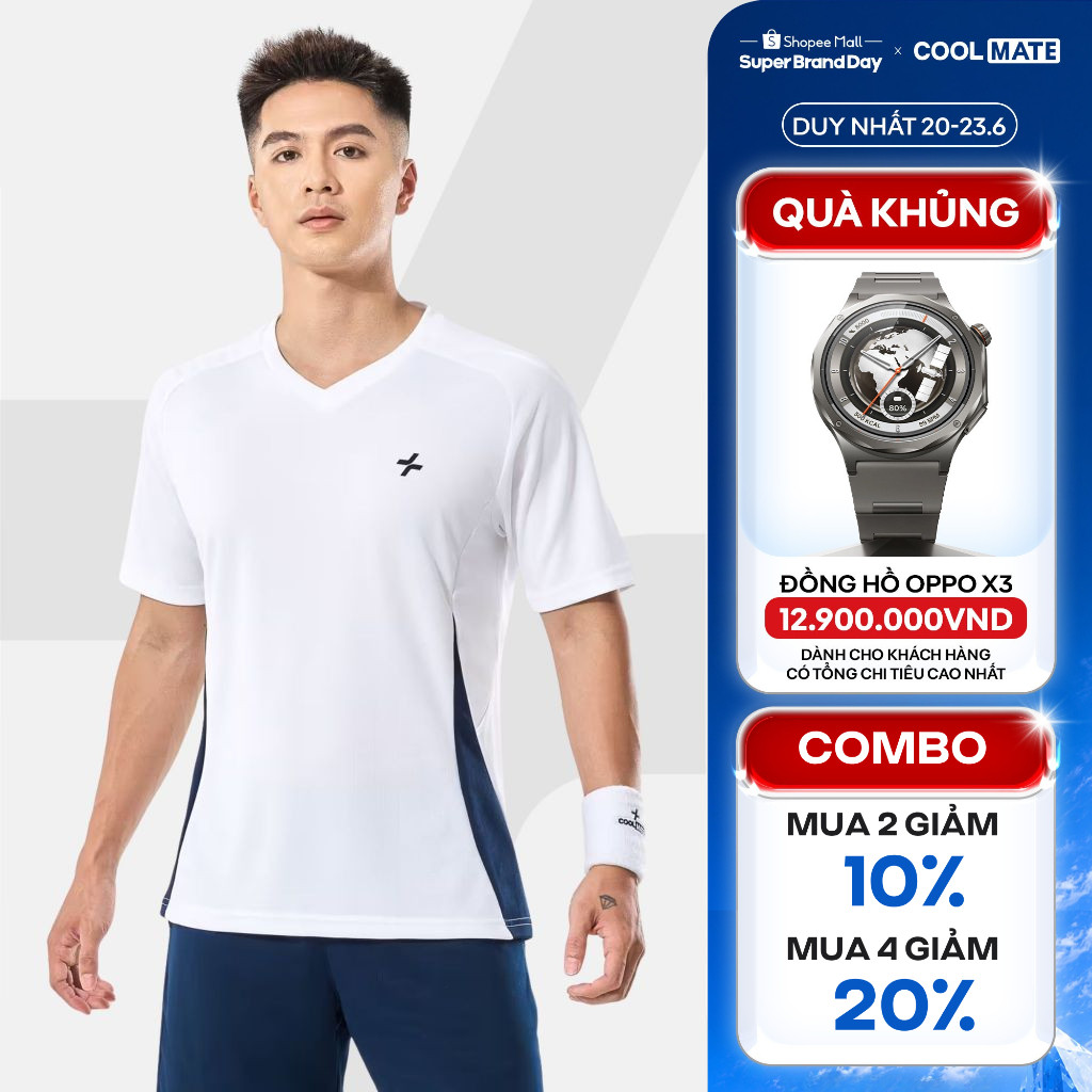 [MUA 4 GIẢM 20%]Áo thun Tshirt thể thao nam Pickleball Promax Sideflow cổ V-neck co giãn thấm hút tốt Coolmate