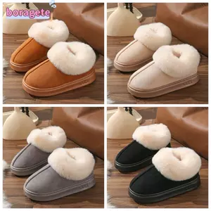 Giày bốt tuyết BORAGETE, Dép mềm lông giả thoải mái, Giày Cotton đế dày chống trượt ấm áp mùa đông