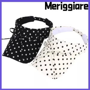 Mũ che nắng MERIGGIARE, Mũ che nắng trang trí nơ chấm bi, Thời trang phong cách Hàn Quốc vành rộng Polyester rỗng Mũ nữ bé gái