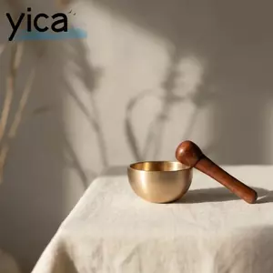 Bát âm thanh thiền YICA, với thiết kế trị liệu bằng tay vồ bằng gỗ Bát hát bằng đồng Mini, Gỗ đàn hương đồng di động Âm thanh hài hòa Bát hát đồng