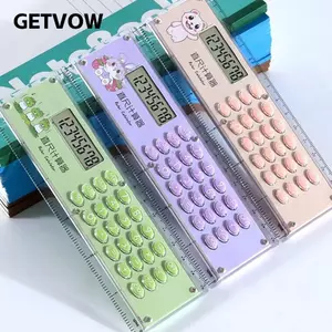 Thước thẳng GETVOW có máy tính, Thước đo học sinh Mini 15cm, Dụng cụ vẽ văn phòng phẩm siêu mỏng Kawaii 8 chữ số Đồ dùng học tập