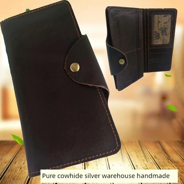 ví tiền nam ví tiền nam học sinh Túi xách nam Retro Ví thủ công Ví lớp đầu tiên Ví da thật Ví dài trong suốt Hàng tồn kho dung lượng lớn