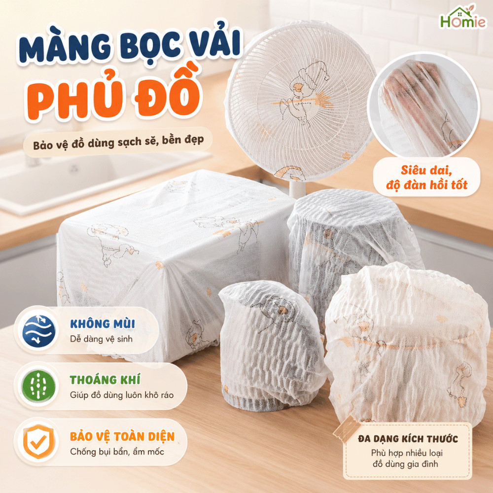 Màng Bọc Vải Phủ Đồ Gia Dụng Cỡ Đại Siêu Dai Chống Bụi, Nước, Côn Trùng Tái Sử Dụng HOMIE