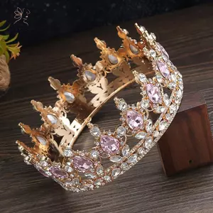 HNKMP Châu Âu Xuyên Biên Giới Baroque Tròn Tiara Hợp Kim Tiara Internet Người Nổi Tiếng Sinh Nhật Tiara 18th Mitzvah Tiara Nữ Hoàng.