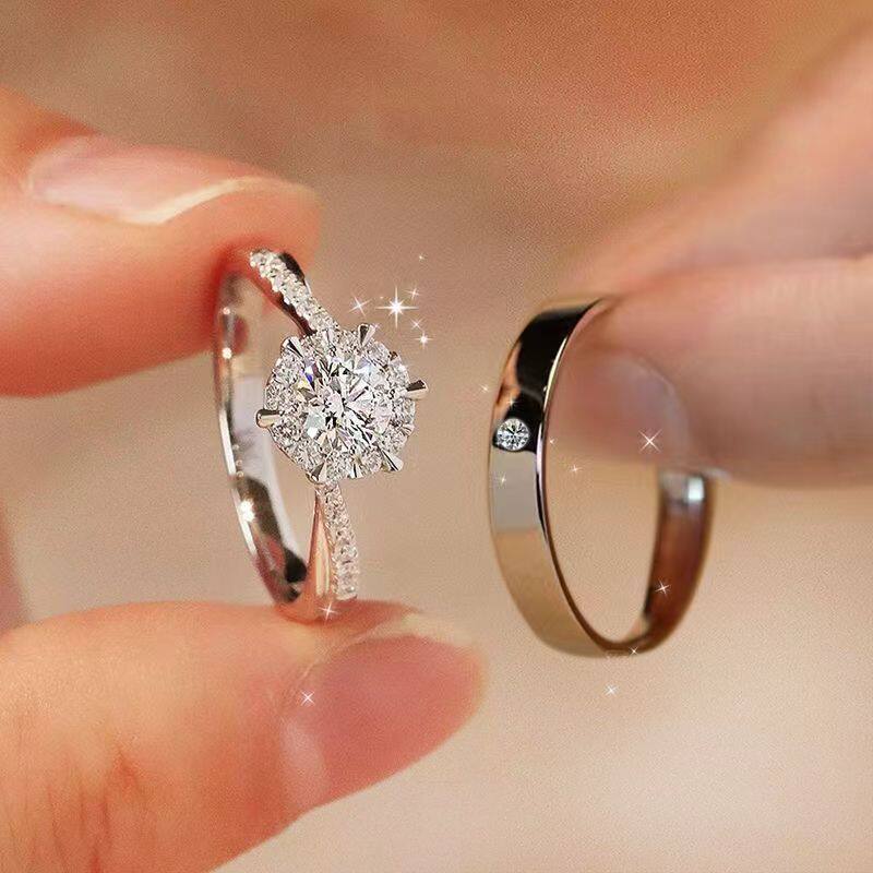 nhẫn đôi nhẫn đôi nam nữ Mô Phỏng Nhẫn Kim Cương Giả Cặp Đôi Cưới Sống Miệng Có Thể Điều Chỉnh Cầu Hôn Ảnh Nghi Lễ Sử Dụng Đạo Cụ
