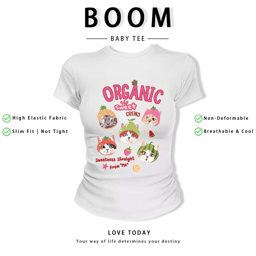 BOOM Áo Baby Tee Nữ Cotton Ôm Body-Áo Thun Ngắn Tay Y2K In Hình PhongCách Mùa Hè, Cổ Tròn Hàng Đầucách hàn quốc phong413