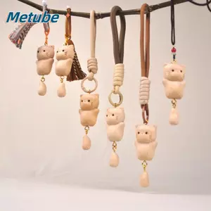 Móc khóa mèo bằng gỗ METUBE, Mặt dây chuyền mèo bắt tiền thủ công mịn màng, Chi tiết tua rua dễ thương Túi chạm khắc thủ công Mặt dây chuyền Chìa khóa xe quyến rũ