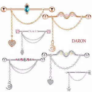 DARON Xương Tai Bông Thép Không Gỉ Vintage Thời Trang Pha Lê Barbell Bông Tai Mũi Tên Barbell Tragus Xuyên Punk Phong Cách Dự Tiệc Trang Sức Bé Gái Công Nghiệp Bông Tai Barbell