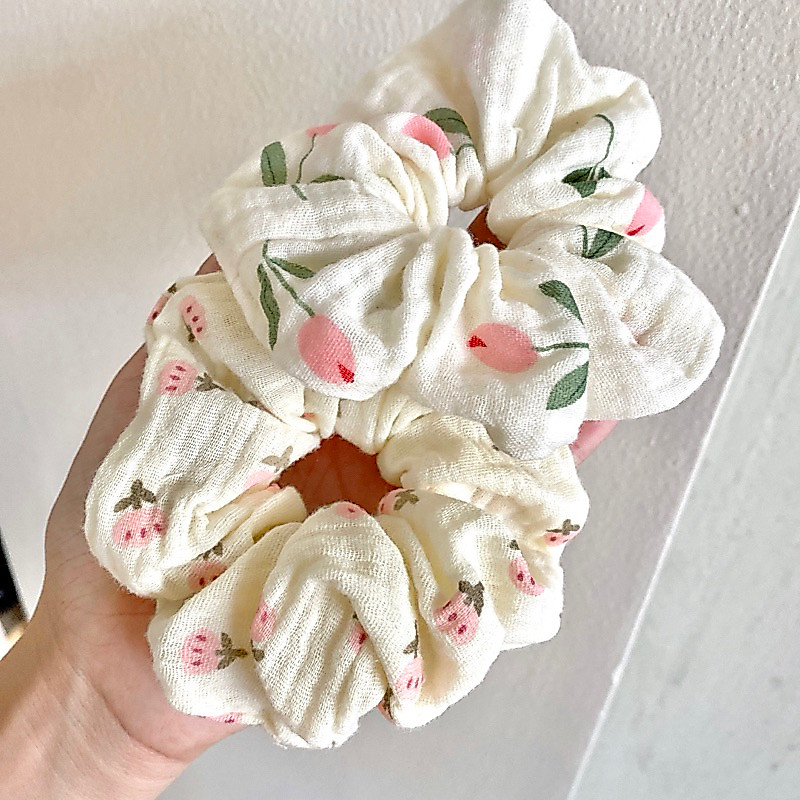 Dây Cột Tóc Scrunchies Vải Muslin Họa Tiết Hoa Nhí Dễ Thương Phong Cách Retro Hàn Quốc Phụ Kiện Tóc