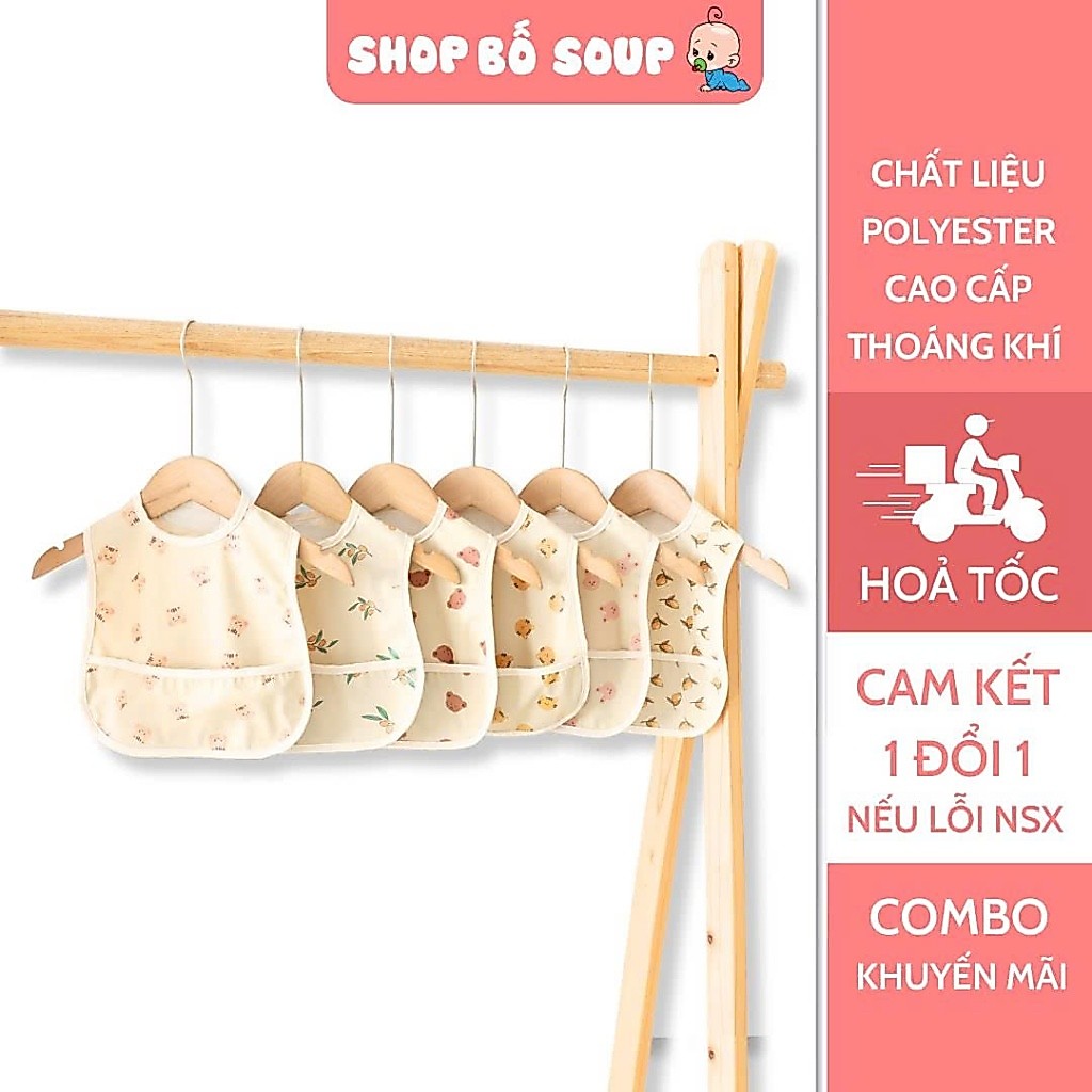 Yếm ăn dặm cho bé có máng hứng ngang siêu chống thấm siêu gọn nhẹ nhiều họa tiết dễ thương phù hợp bé trai bé gái