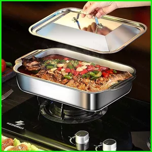 Chảo rang cá hình chữ nhật bằng thép không gỉ YB2 có nắp Nhà hàng nấu ăn Hộp đựng phục vụ