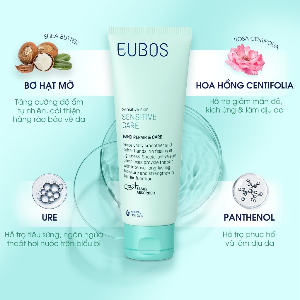 Combo 2 Kem Dưỡng Da Tay và Móng EUBOS Giúp Mềm Mịn, Dưỡng Ẩm An Toàn Cho Da Nhạy Cảm Tuýp 75ml