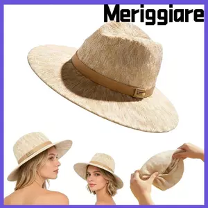 Mũ chống nắng có thể gập lại MERIGGIARE, Mũ đi biển mềm chống tia cực tím cho nữ, Vành rộng thoáng khí có thể đóng gói Mũ Fedora mùa hè