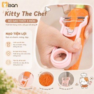 Bộ dao thớt chế biến đồ ăn dặm cho bé MISAN Kitty The Chef đa năng gọn gàng an toàn