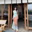 Bộ đồ phong cách kỳ nghỉ bên bờ biển Áo Vest xếp ly độc đáo dành cho nữ mùa hè Retro Tie-Dye Váy nửa dài hai @ -