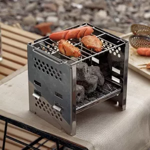 BBQ Ngoài Trời Di Động Thịt Nướng Siêu Nhẹ Có Thể Gập Lại Dễ Dàng Lưu Trữ Trạm Cứu Hỏa Thẻ Bếp Đốt Gỗ Than Bếp