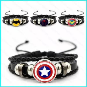 HK1 Marvel Siêu Anh Hùng Huy Hiệu Đội Trưởng Mỹ Siêu Nhân Người Nhện Flash Hulk Đá Quý Da Vòng Tay Bé Trai Nam Quà Tặng KH1