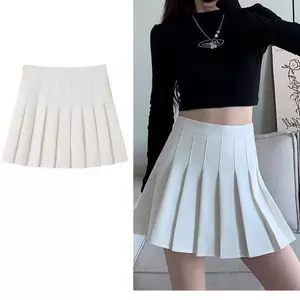 Váy xếp li ngắn màu đen nhỏ chống chói lưng cao mỏng hơn Nhìn tính khí Váy ngắn chữ A phù hợp