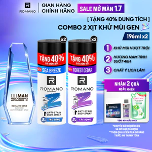Combo 2 Xịt khử mùi cho nam ngăn vệt ố vàng Romano Gen Z (196ml x 2)