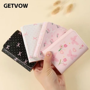 Ví nữ GETVOW, Ví đựng tiền xu bằng da PU nhiều thẻ, nơ hoa ngọt ngào Túi Photocard màu hồng ngoài trời