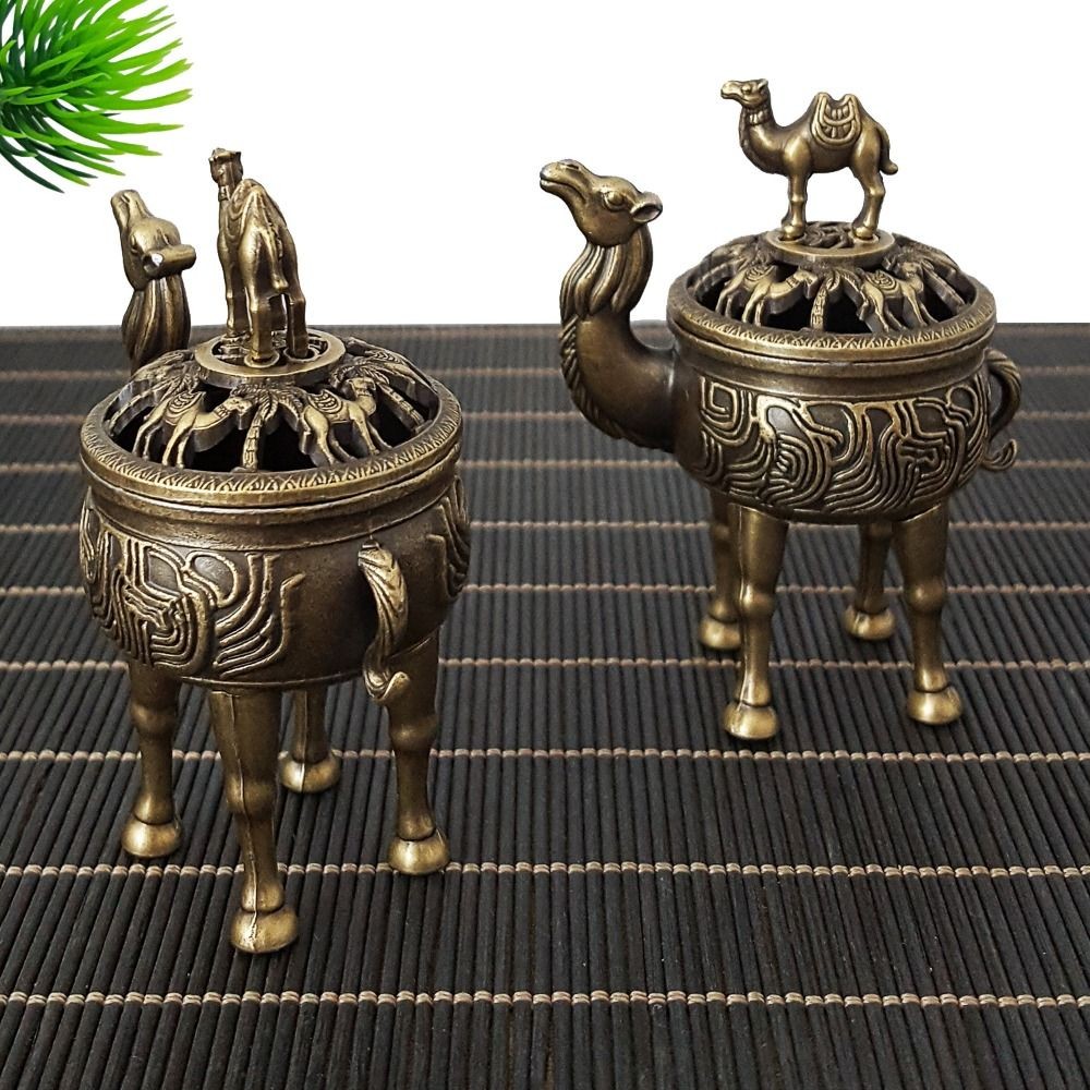 SHUPUN Camel Lư Hương, Giá Đỡ Hợp Kim Rỗng, Vintage Mini Bốn Chân Gỗ Đàn Hương Trang Trí Nhà Cửa