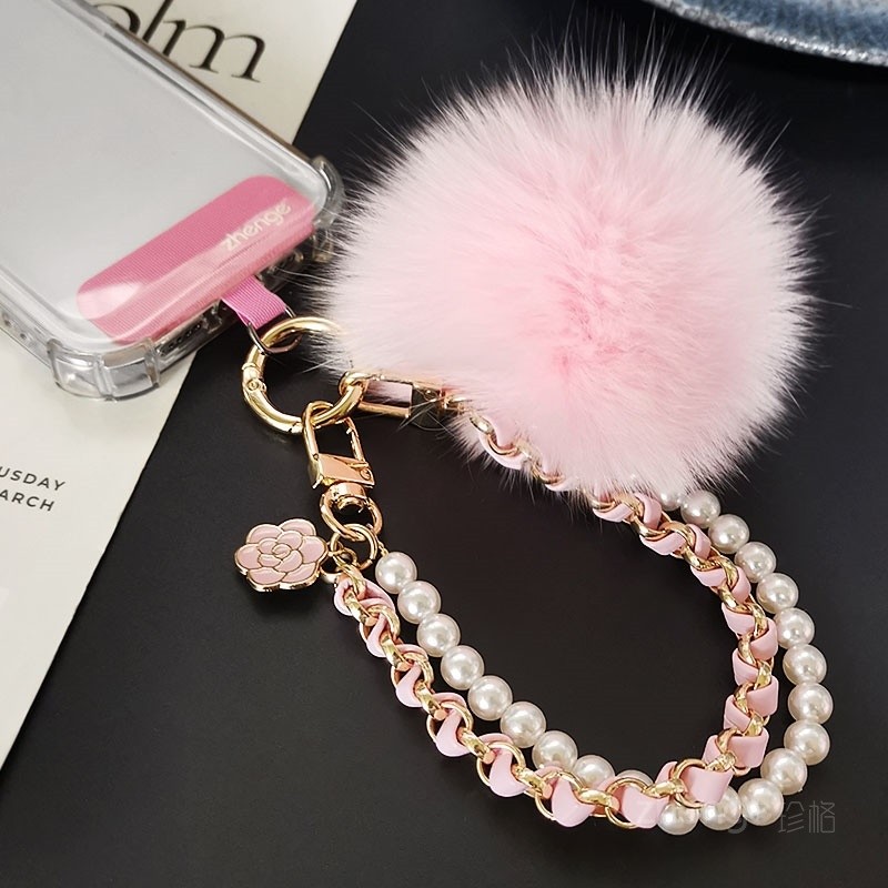 Mua sắm sản phẩm mới!!!Điện Thoại Di Động Dây Ngọc Trai Da Thẻ Dây Xích Nữ Phong Cách Chanel Mặt Dây Chuyền Tóc Bóng Cổ Tay Ngắn Mặt Dây Chuyền Chống Mất Túi Xách Treo Vòng Tay Đa Năng