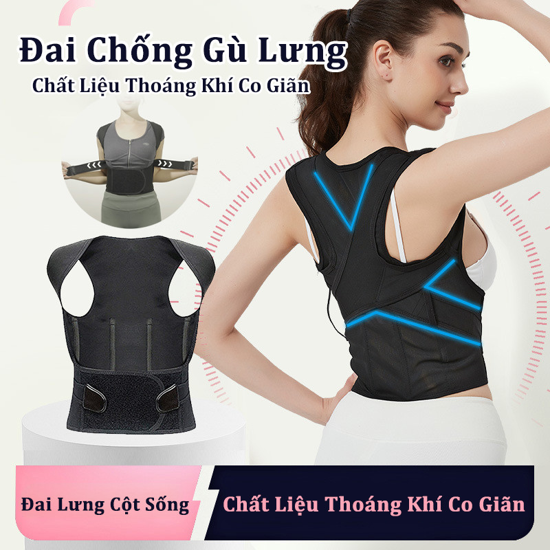 Đai chống gù lưng, đai định hình cơ thể chất liệu bền, Định Hình Lưng, cải thiện vóc dáng, có nẹp hỗ trợ thẳng lưng