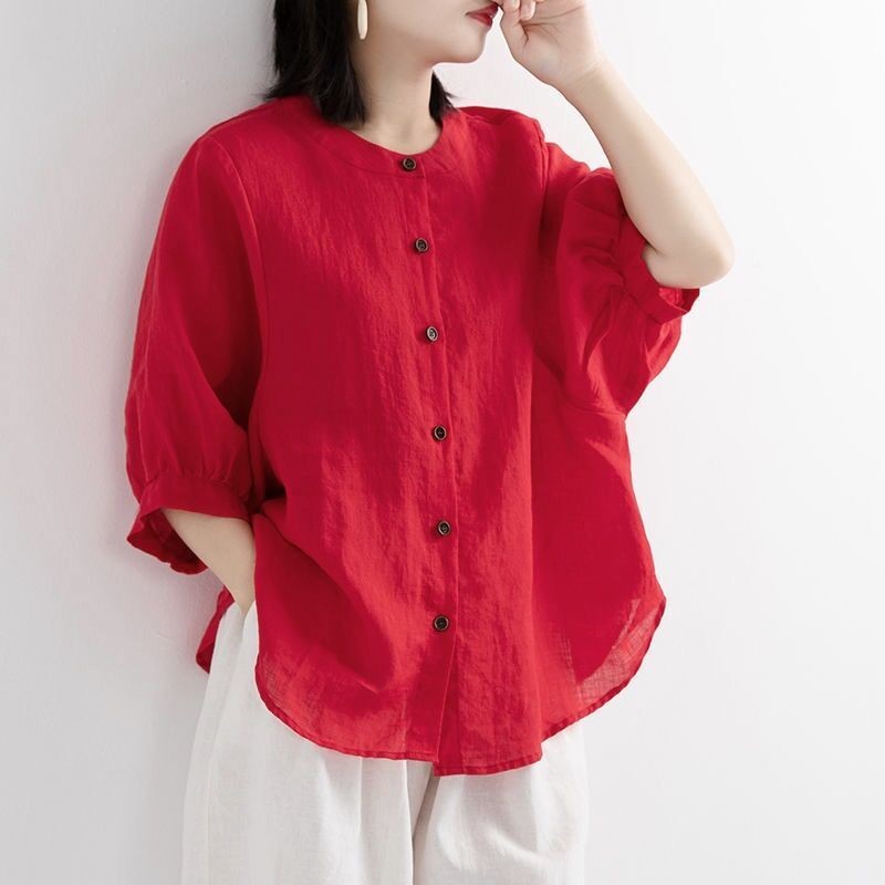 Áo sơ mi nữ vải lanh cotton, phong cách vintage, phù hợp hàng ngày