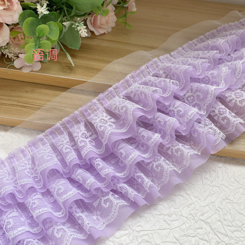 Phụ kiện trang trí váy DIY - 13cm nhiều màu ba lớp voan xếp ly ren