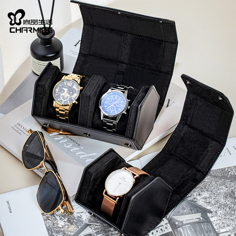 CASEGRACE Đồng Hồ Dành Cho Nam Lục Giác Đồng Hồ Cuộn Túi Du Lịch Da PU Với Nhung Sang Trọng Lưu Trữ & Giá Đỡ Hiển Thị Cho Đồng Hồ Hộp Bảo Quản