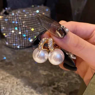 Vòng đeo tai ngọc trai phong cách Hàn Quốc với kim cương giả, dành cho nữ