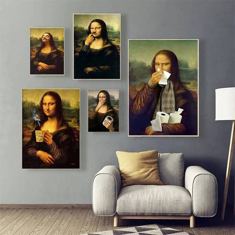Playful Mona Lisa Parody Tranh Canvas Nghệ Thuật Hài Hước Cho Whimsical Trang Trí Nhà Nghệ Thuật Trang Trí Tường Nhà Canvas Poster