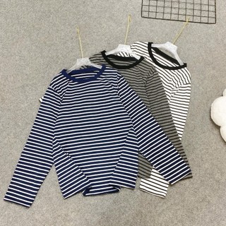 Áo thun Bigsize nữ form rộng tay dài kẻ sọc ngang , chất cotton co giãn thoải mái, basic 50-92kg - A296